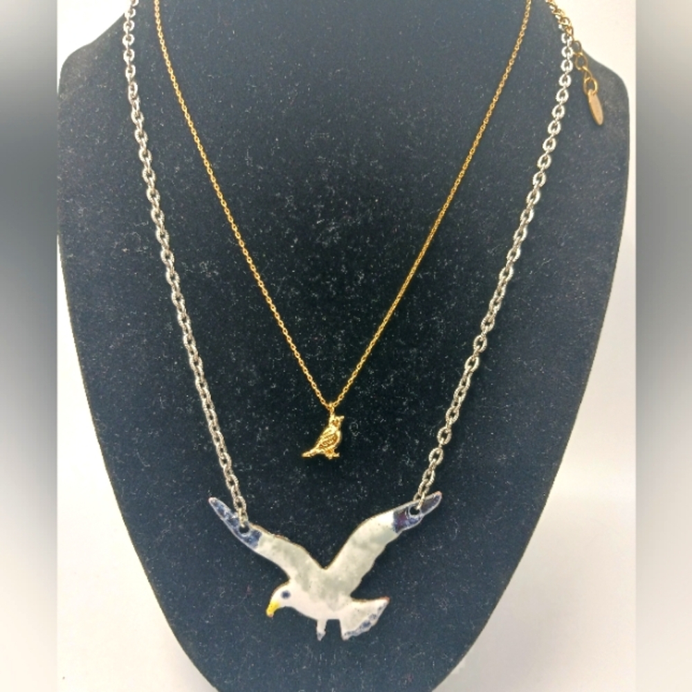 BIRDS- Gold and Silver Toned Bird Pendant Necklaces